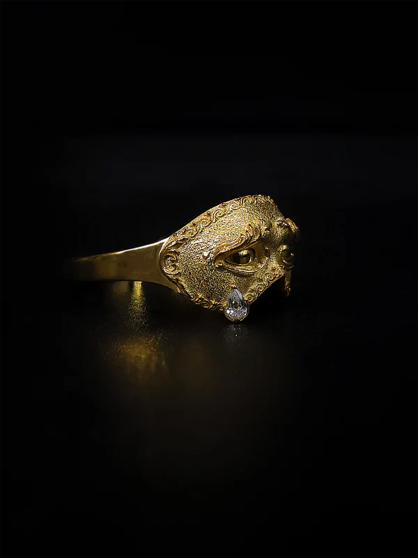 Venetian Mask Diamond Teardrop Ring With Purple Gemstone Crystals Eye