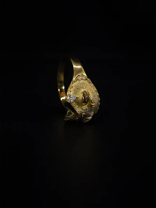 Venetian Mask Diamond Teardrop Ring With Purple Gemstone Crystals Eye